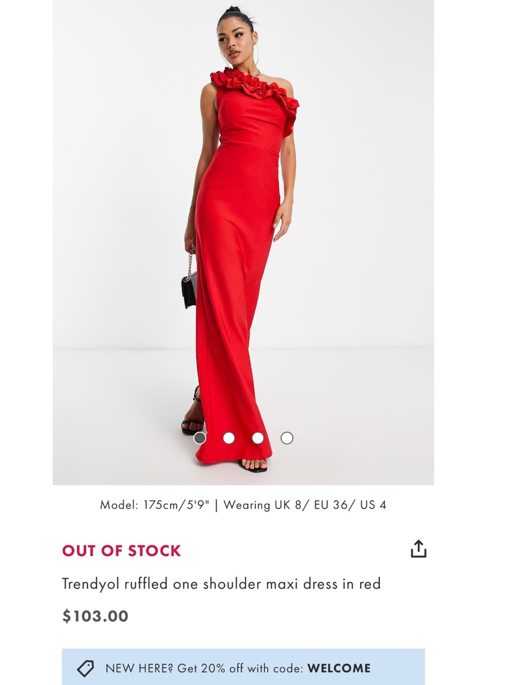 ASOS Red One-Shoulder Ruffle Maxi Dress